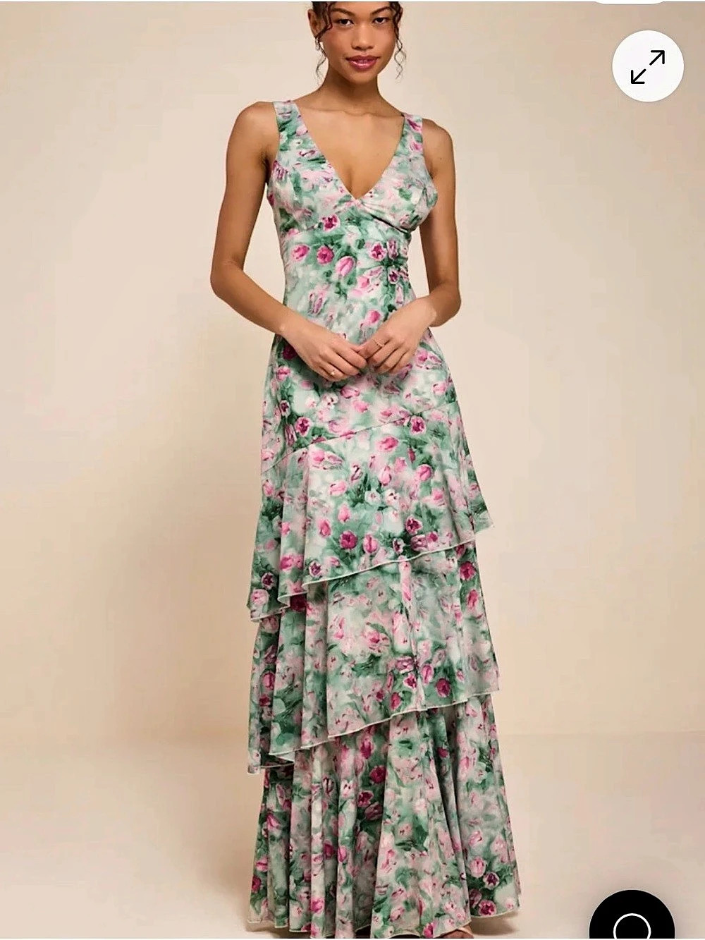 Lulus Effortless Vibes Chartreuse Backless Tiered Maxi Dress Floral Tiered Maxi
